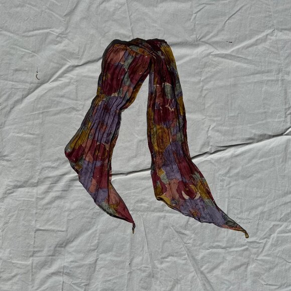 Vintage Floral Print Silk Chiffon Headscarf Neckscarf - Picture 2 of 5